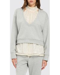 Twinset - Cropped Cotton Sweatshirt With V-Neck And Sequin Embroidery - Lyst
