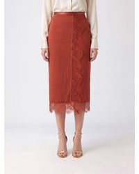 Twinset - High-Waisted Viscose Midi Pencil Skirt With Lace Inserts - Lyst