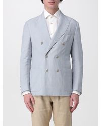 Eleventy - Double-Breasted Linen Blend Blazer - Lyst