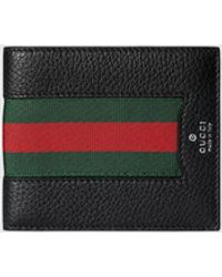 Gucci - Bifold-Geldbörse Aus Genarbtem Leder Mit Web-Detail Und Acht Fächern - Lyst