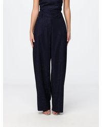 Pinko - High-Waisted Wide Leg Crêpe Trousers With Rhinestone Applications - Lyst