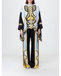 La DoubleJ - Oversized Graphic Print Silk Blouse With Mandarin Collar - Lyst