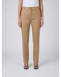 Pinko - Cropped Fit Linen Blend Trousers - Lyst