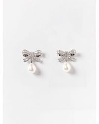 Self-Portrait - Brass Earrings With Rhinestones And Synthetic Pearls - Lyst