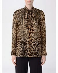 Dolce & Gabbana - Dolce &Amp Gabbana Animal Print Silk Blouse With Pussy-Bow Collar - Lyst