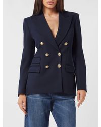Philipp Plein - Marine Double-Breasted Wool Blend Blazer With Teddy Bear Print And Rhinestones - Lyst