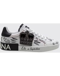 Dolce & Gabbana - Dolce &Amp Gabbana Portofino Calfskin Sneakers With Patches And Jewelled Detailing - Lyst