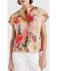 Momoní - Momon&Igrave Floral Print Relaxed Fit Cotton Shirt With Korean Collar - Lyst