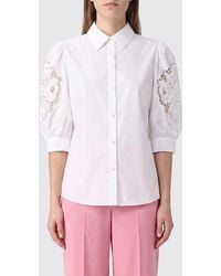 Valentino Garavani - Cotton Poplin Shirt With Puff Sleeves And Macramé Inserts - Lyst