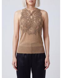 Ermanno Scervino - Slim Fit Virgin Wool V-Neck Top With Pearl Embroidery - Lyst