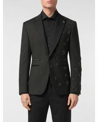 Philipp Plein - Single Breasted Wool Blazer With All Over Crystal Stars - Lyst
