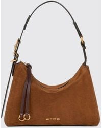 Etro - Rosette Mini-Schultertasche Aus Kalbswildleder Mit Logo - Lyst