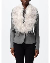 Elisabetta Franchi - Slim Fit Virgin Wool Blazer With Fur Collar - Lyst