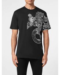 Philipp Plein - Cotton Jersey T-Shirt With Rhinestone Logo And Crew Neck - Lyst
