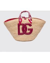 Dolce & Gabbana - Borsa Kendra in paglia con logo DG e manici con twill di seta stampa Maiolica - Lyst