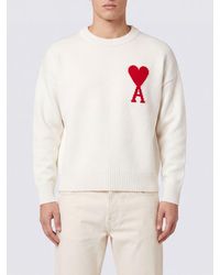 Ami Paris - Crew-Neck Wool Jumper With Contrast Logo - Lyst