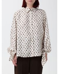 Max Mara - Monogram Print Silk Shirt With French Collar And Concealed Placket - Lyst