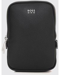 BOSS - Grained Faux-Leather Crossbody Bag With Lettering Logo - Lyst
