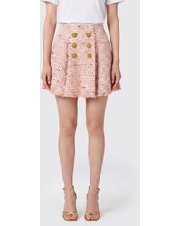 Balmain - High-Waisted Tweed Mini Skirt With Abstract Pattern And Frayed Hem - Lyst