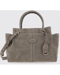 Tod's - Leather And Suede Handbag With Double Handle And Logo Charm - Lyst