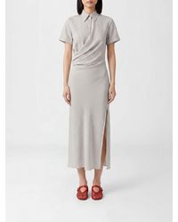 McQueen - Midi Silk Chemisier Dress With Short Sleeves And A Slim Fit - Lyst