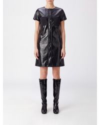 Courreges - Courr&Egrave	Ges A-Line Faux Leather Mini Dress With Round Neck And Patch Pockets - Lyst