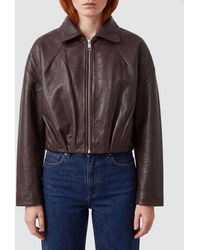 ROTATE BIRGER CHRISTENSEN - Relaxed Fit Cropped Lambskin Leather Jacket With Zip Closure - Lyst