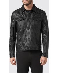 Billionaire - Snakeskin Leather Shirt Jacket With Applied Patch Pockets - Lyst