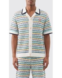 CASABLANCA - Short-Sleeve Cotton Crochet Shirt With Stripes - Lyst