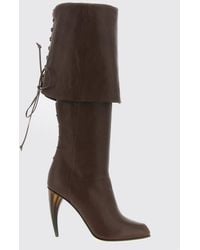 McQueen - Knee-High Lambskin Leather Boots With High Curved Heel - Lyst