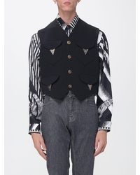 Versace - Virgin Wool Tailored Waistcoat With V-Neck And Metallic Buttons - Lyst