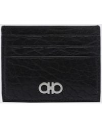 Ferragamo - Gancini Logo Calfskin Leather Card Holder With Metal Logo - Lyst