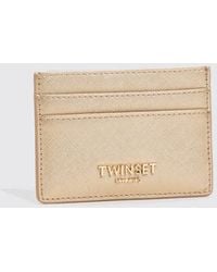 Twinset - Saffiano Faux Leather Flat Card Holder With 5 Slots And Logo - Lyst