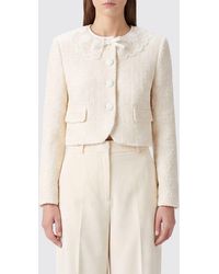 Self-Portrait - Cropped Bouclé Blazer With Lace Collar And Inserts - Lyst