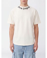 Palm Angels - Crewneck Cotton T-Shirt With Logo Print And Curved Hem - Lyst