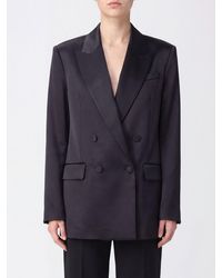 Jonathan Simkhai - Double-Breasted Satin Blazer With Peak Lapels And Padded Shoulders - Lyst