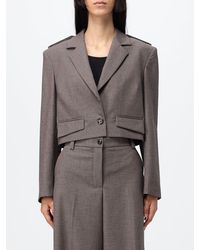 Pinko - Cropped Single-Breasted Houndstooth Wool Blend Blazer - Lyst