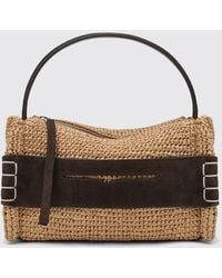JW Anderson - Small Loafer Raffia Handbag With Leather Details And Shoulder Strap - Lyst