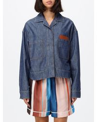 Fendi - Cropped Shirt-Style Cotton Denim Jacket With Embossed Logo - Lyst