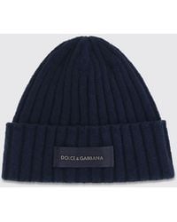 Dolce & Gabbana - Dolce &Amp Gabbana Ribbed Wool Beanie With Cuffed Hem And Applied Logo Patch - Lyst