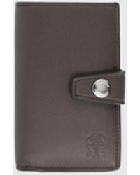 Brunello Cucinelli - Leather Bifold Wallet With Strap And Button Closure - Lyst