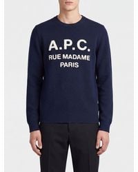 A.P.C. - Crewneck Virgin Wool Sweater With Contrast Logo Lettering - Lyst