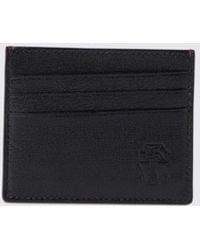 Brunello Cucinelli - Flat Calfskin Leather Card Holder With Embossed Logo - Lyst