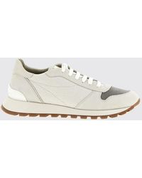 Brunello Cucinelli - Suede And Canvas Sneakers With Monile - Lyst