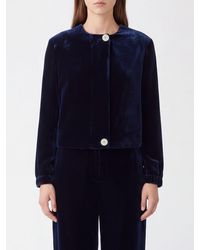 Giorgio Armani - Single-Breasted Cropped Velvet Jacket With Crew Neck - Lyst