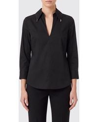 Elisabetta Franchi - Slim Fit Stretch Cotton Shirt With Deep V-Neck - Lyst