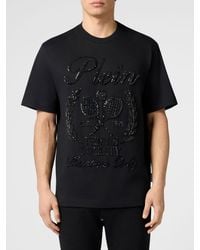 Philipp Plein - Cotton T-Shirt With Embroidered Logo And Bead And Rhinestone Applications - Lyst