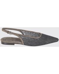 Brunello Cucinelli - Mesh Net And Suede Slingback Ballerinas With Monili - Lyst
