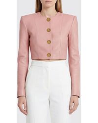 Balmain - Crop Leather Jacket - Lyst