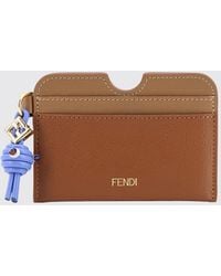 Fendi - Ff Diamonds Bicolor Calfskin Card Holder With Charm - Lyst